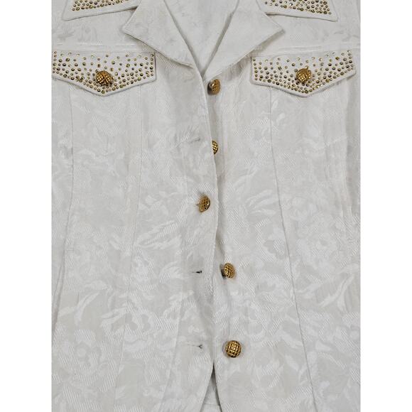 Vintage Christine‎ Alexander Swarovski Crystal Floral Jacket White Womens Medium - Picture 3 of 12
